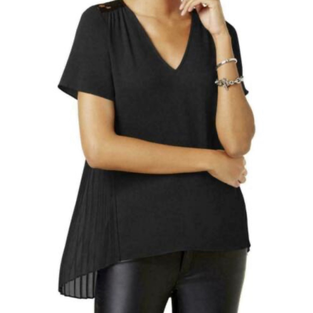 Michael Kors NWT $98 Womens Black Pleated Lace-Yoke Chic Pleats Size PS. - Picture 1 of 4